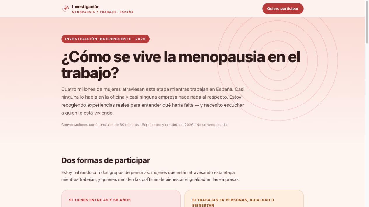 Captura de la portada de investigación sobre menopausia en el trabajo