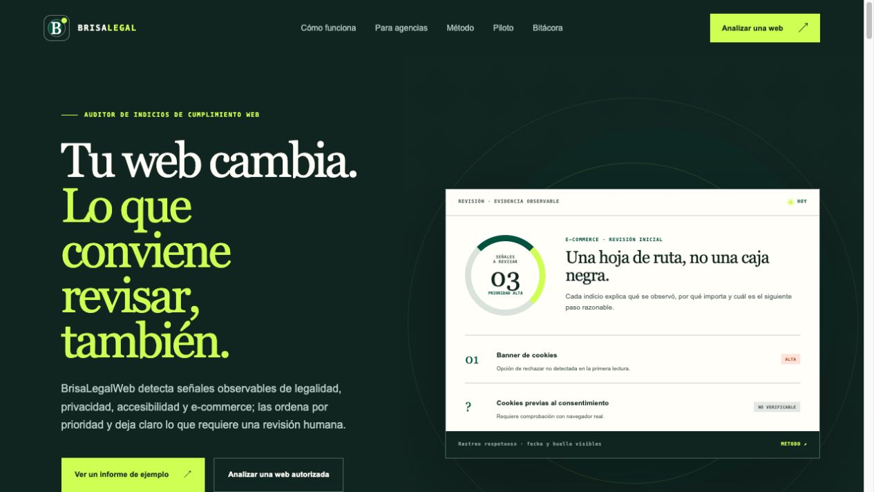 Captura de la portada de BrisaLegalWeb