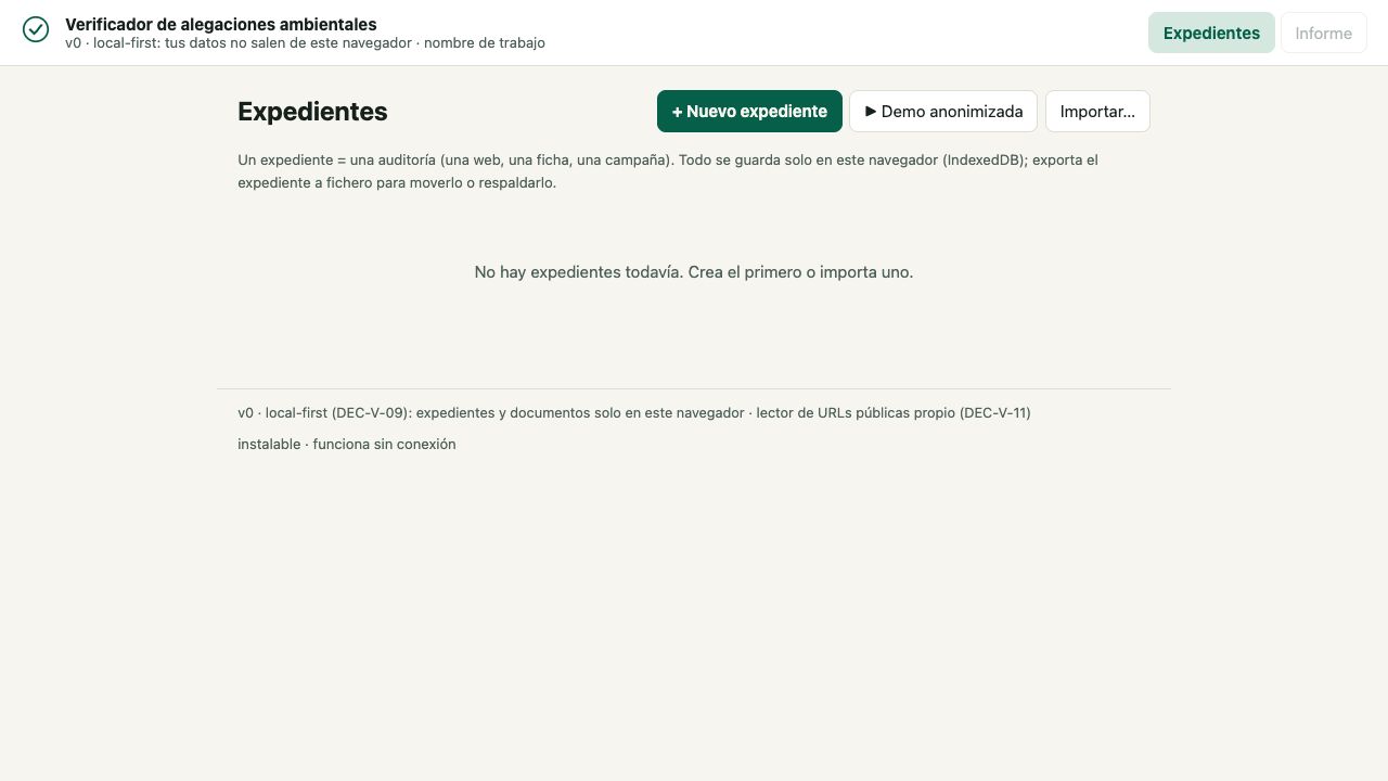 Captura del verificador de alegaciones ambientales de Veridia