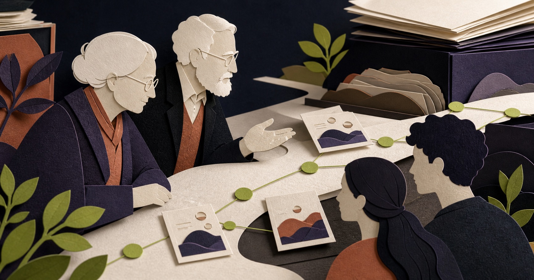 Ilustración editorial sobre conocimiento sénior y revisión humana